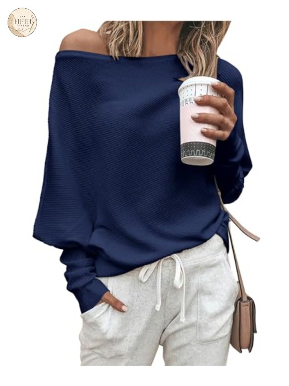 Womens Off The Shoulder Ribbed Knit Pullover Sweater Batwing Long Sleeve